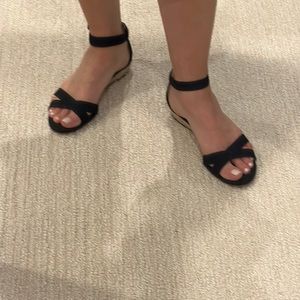 Black sandals with 1” wedge heel